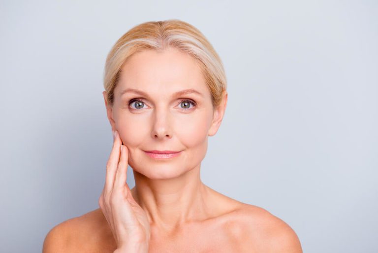 mature white lady healthy glowing skin